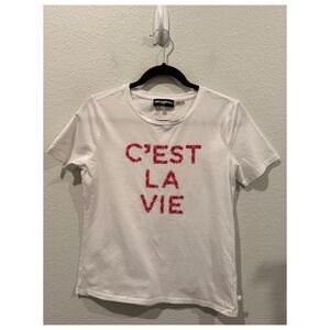 KARL LAGERFELD "C'est La Vie" Paris Rhinestone Graphic White Shirt